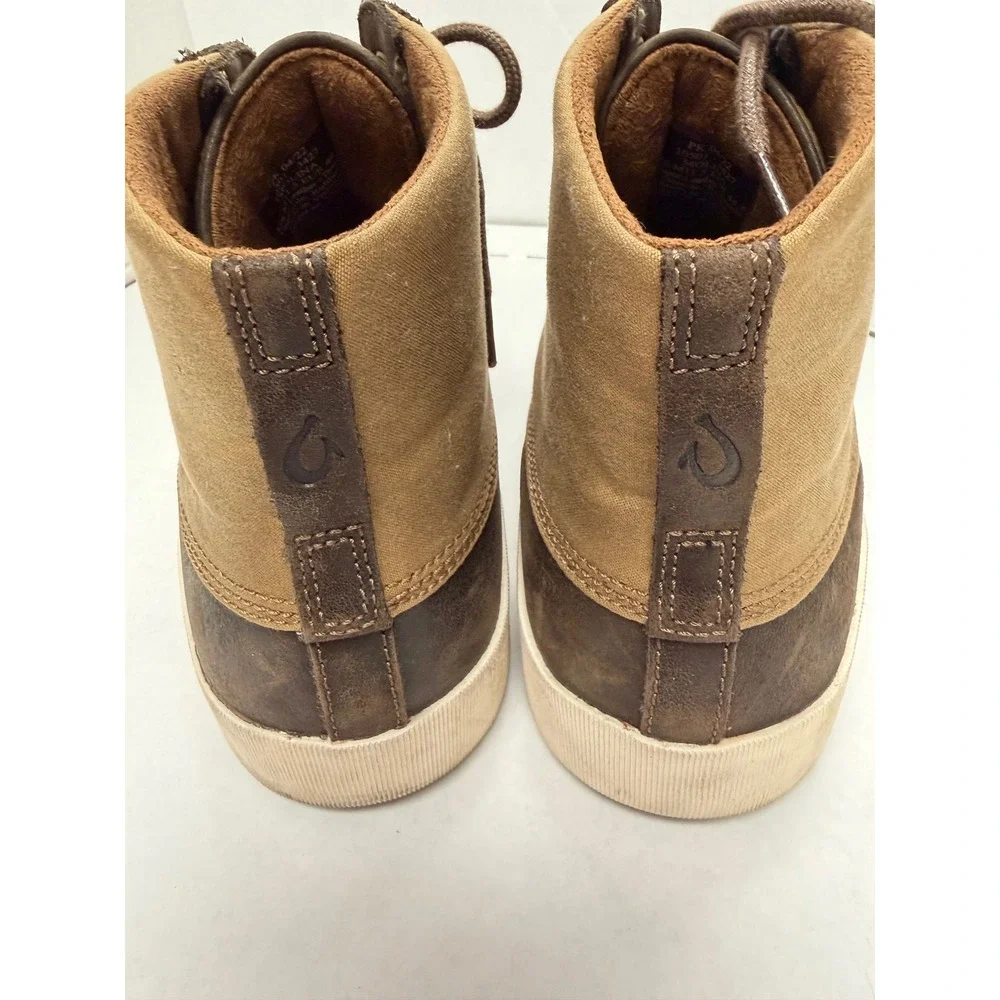 OluKai Molina Mens Brown Leather Textile High Top Boots 10501-3427 Size 11.5